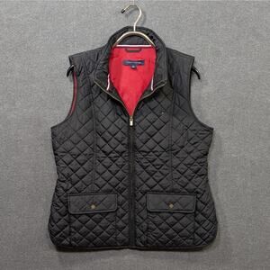 Tommy Hilfiger Quilted Vest Womens XL Full Zip Pockets Black Layer Preppy